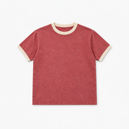 Washed Ribbed Slim-Fit Tee – Red