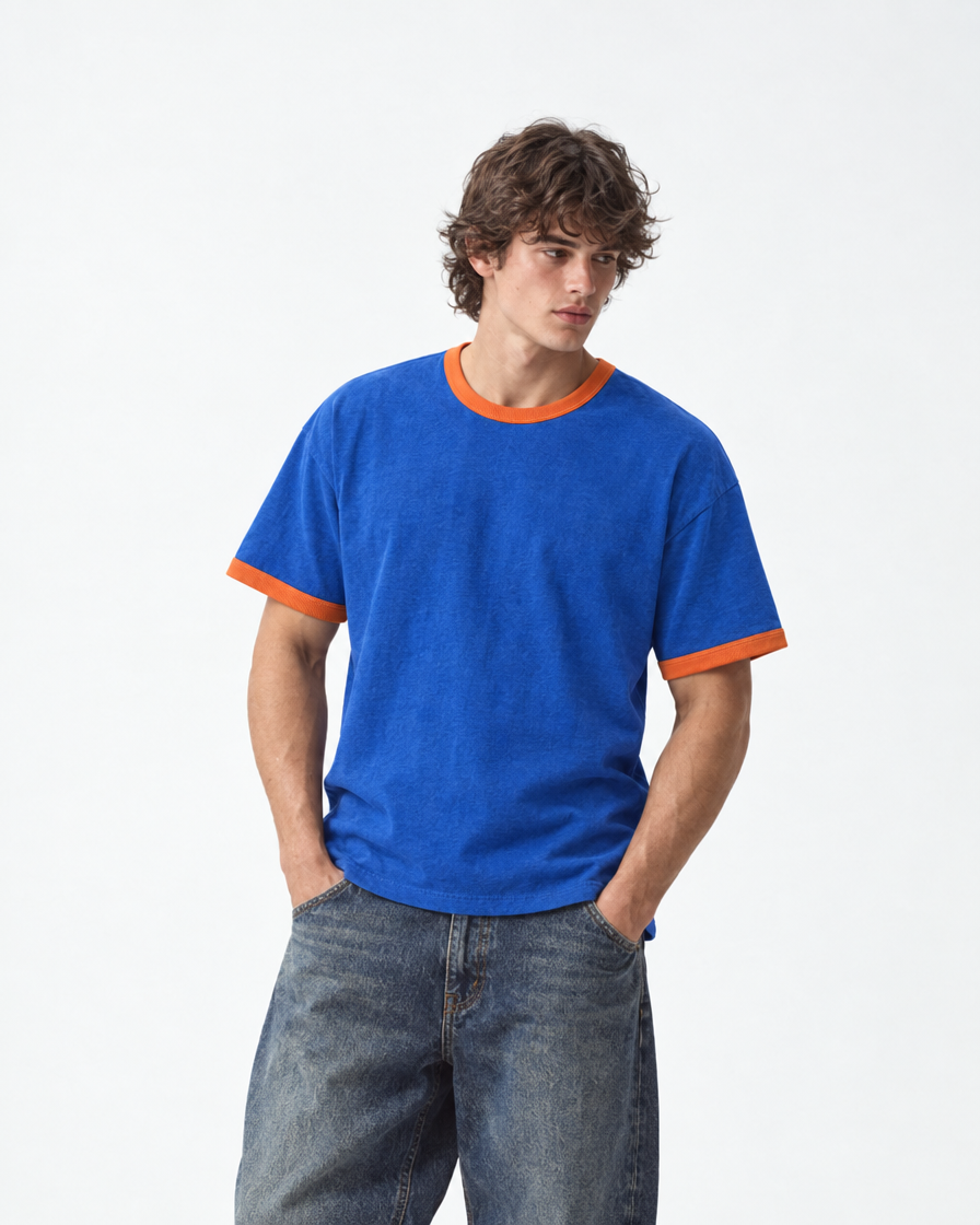 SOULTIES STUDIO® Tee Cobalt Court – on model, 3/4