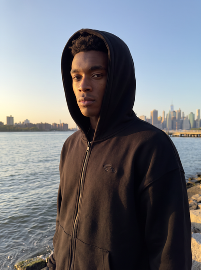 SOULTIES STUDIO® Balaclava Zip Hoodie — All Black